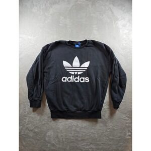 Adidas Trefoil Logo Crewneck Sweatshirt Mens XS Black Fleece Athleisure